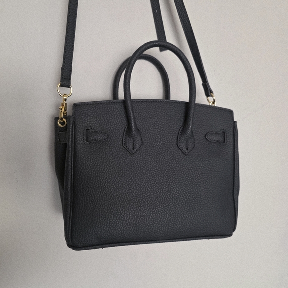 Birkin Style Black Faux Leather Handbag - Picture 8 of 11